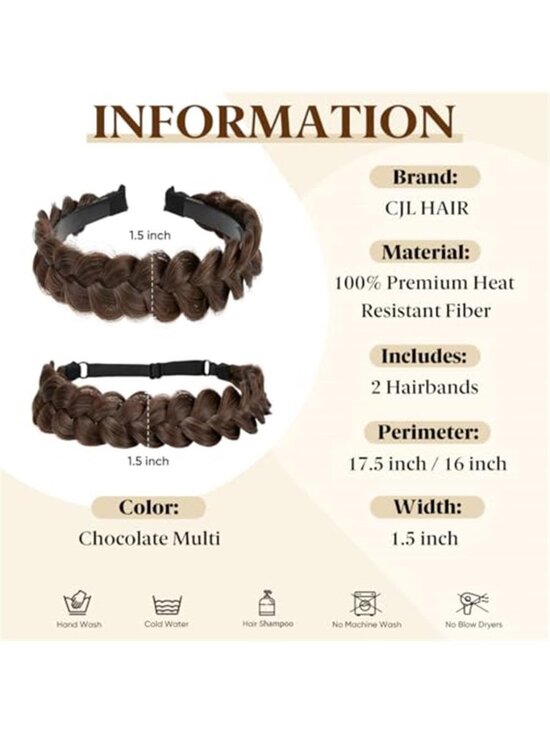 2PCs Women\'s Braided Headbands Hair Piece Synthetic Hair Hoops Head main image 6